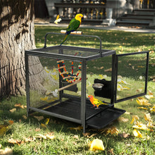 Heavy Duty Wrought Iron Bird Cage Travel Carrier Cage with Handle Wooden Perch for Parrots Canaries Budgies Lovebirds Cockatiels
