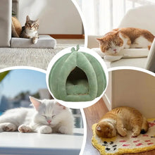 Enclosed Cat Nest Winter Warm Cat Bed Pumpkin Shape Pet Sleeping House for Cats Comfortable Washable Cat Sleeping Bed Pet Supply