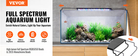 VEVOR Aquarium Light with LCD Monitor 14W Full Spectrum Fish Tank Light with 24/7 Natural Mode Adjustable Brightness 12