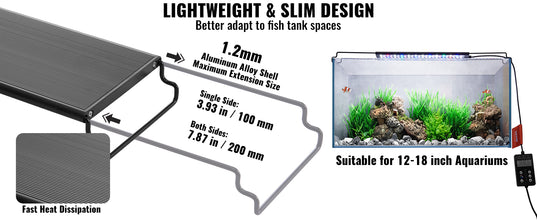 VEVOR Aquarium Light with LCD Monitor 14W Full Spectrum Fish Tank Light with 24/7 Natural Mode Adjustable Brightness 12
