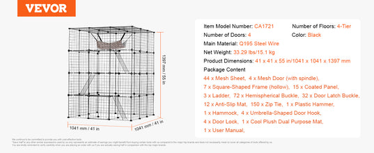 VEVOR Large Cat Cage Detachable Metal Wire Cat Enclosure with Front Doors Hammock Ramp ladders Crate Exercise Place for Cat