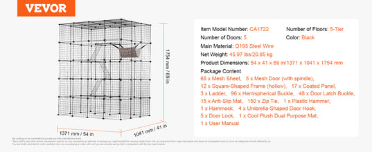 VEVOR Large Cat Cage Detachable Metal Wire Cat Enclosure with Front Doors Hammock Ramp ladders Crate Exercise Place for Cat
