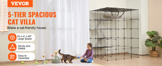 VEVOR Large Cat Cage Detachable Metal Wire Cat Enclosure with Front Doors Hammock Ramp ladders Crate Exercise Place for Cat