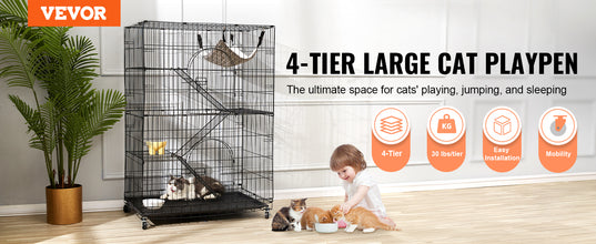 VEVOR 4 Tier Large Cat Playpen 30lbs/Layer DIY Cat Fence Cage Exercise Place Crate Metal Wire Kennel Indoor Rabbit House for Pet