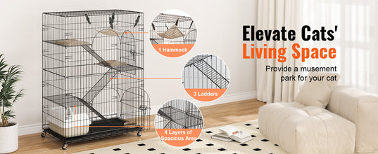 VEVOR 4 Tier Large Cat Playpen 30lbs/Layer DIY Cat Fence Cage Exercise Place Crate Metal Wire Kennel Indoor Rabbit House for Pet