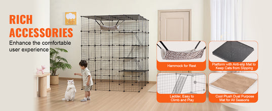 VEVOR Large Cat Cage Detachable Metal Wire Cat Enclosure with Front Doors Hammock Ramp ladders Crate Exercise Place for Cat