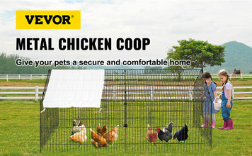 VEVOR Green/White Metal Chicken Coop Rabbit Run Enclosure Pen w/Waterproof and Sun-Proof Cover FarmPet Playpen Cage for Outdoor