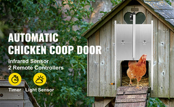 SucceBuy Automatic Chicken Coop Door Timer & Light Sensor W/2 Remote Controls Opening Farm 110-220V Chicken Pets Dog Door Opener
