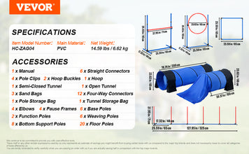 VEVOR Dog Agility Training Equipment 4 PCS Set with Adjustable High Hurdles 6 Weave PolesJump Ring Square Pause Box Whistle