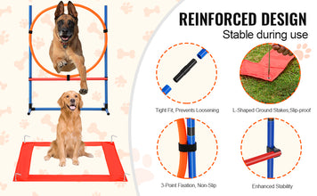 VEVOR Dog Agility Training Equipment 4 PCS Set with Adjustable High Hurdles 6 Weave PolesJump Ring Square Pause Box Whistle
