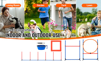 VEVOR Dog Agility Training Equipment 4 PCS Set with Adjustable High Hurdles 6 Weave PolesJump Ring Square Pause Box Whistle