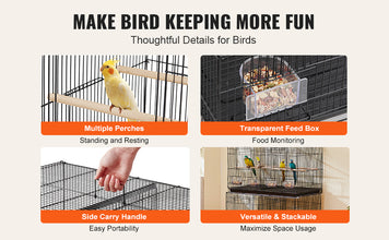 VEVOR 30Inch Flight Bird Cage Stackable Divided Small Animal Cage for Kinds of Birds Pet Travel Birdcage with Handle and Perches