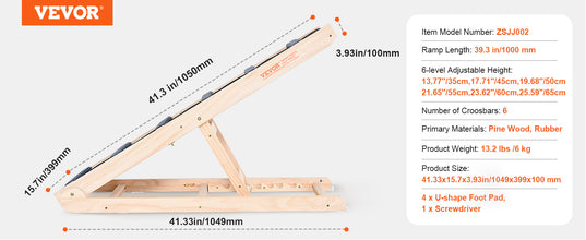 VEVOR Dog Ramp Folding Ladder Anti-slip High Adjustable Wooden Pet Ramp Removable for Small Old Dog Climbing Stairs Sofa Car Bed
