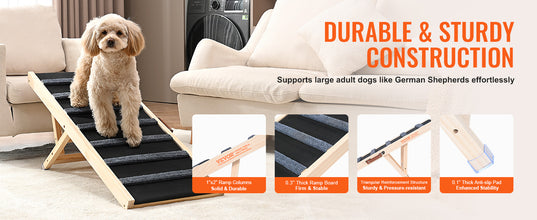 VEVOR Dog Ramp Folding Ladder Anti-slip High Adjustable Wooden Pet Ramp Removable for Small Old Dog Climbing Stairs Sofa Car Bed
