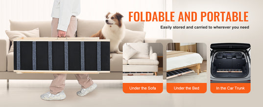 VEVOR Dog Ramp Folding Ladder Anti-slip High Adjustable Wooden Pet Ramp Removable for Small Old Dog Climbing Stairs Sofa Car Bed
