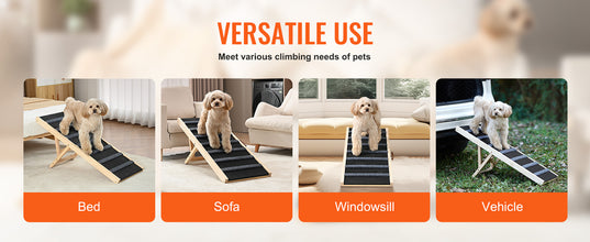 VEVOR Dog Ramp Folding Ladder Anti-slip High Adjustable Wooden Pet Ramp Removable for Small Old Dog Climbing Stairs Sofa Car Bed