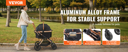 VEVOR 66 lbs Pet Stroller Foldable Dog Puppy Stroller with Brakes Storage Basket Detachable Carrier for Small to Medium Dogs