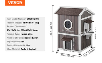 VEVOR Outdoor Cat House Weatherproof Feral Cat Shelter for Multiple Cat Large Outdoor Wooden Cat House with Doors&A Clear Window