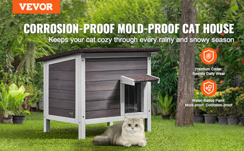 VEVOR Outdoor Cat House Weatherproof, Feral Cat Shelter for Cats Outdoor Wooden Cat Rabbit House with All-Round Foam Insulated