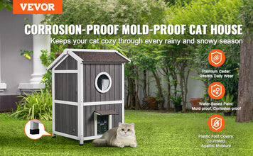 VEVOR Outdoor Cat House Weatherproof Feral Cat Shelter for Multiple Cat Large Outdoor Wooden Cat House with Doors&A Clear Window