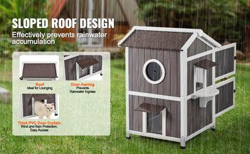 VEVOR Outdoor Cat House Weatherproof Feral Cat Shelter for Multiple Cat Large Outdoor Wooden Cat House with Doors&A Clear Window