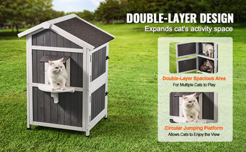 VEVOR Outdoor Cat House Weatherproof Feral Cat Shelter for Multiple Cat Large Outdoor Wooden Cat House with Doors&A Clear Window