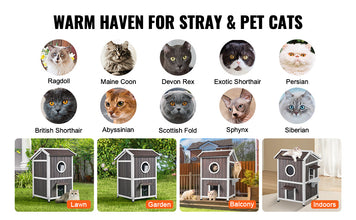 VEVOR Outdoor Cat House Weatherproof Feral Cat Shelter for Multiple Cat Large Outdoor Wooden Cat House with Doors&A Clear Window